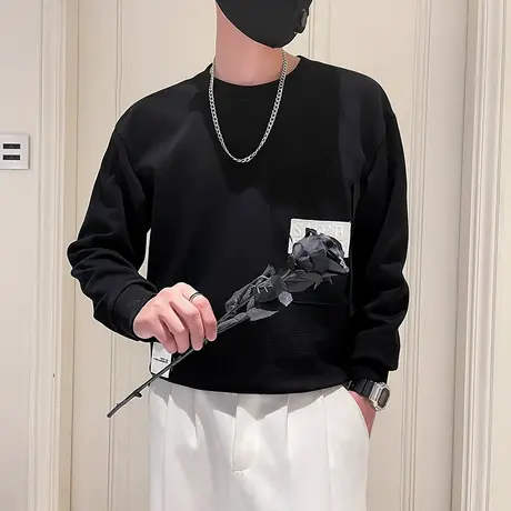 卫衣男春秋季2023新款潮牌设计感小众秋装打底衫上衣拼接设计外套商品大图