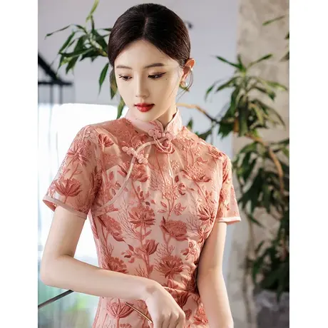 旗袍敬酒服2024新款新娘粉色订婚礼服小个子改良新中式高级感日常图片