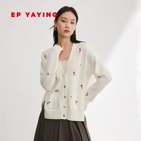 EP雅莹女装 羊毛羊绒绣花开叉针织开衫 2024早春新品9161A商品大图