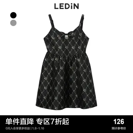 乐町蝴蝶结吊带连衣裙春季女小黑裙C2FAC4101商品大图