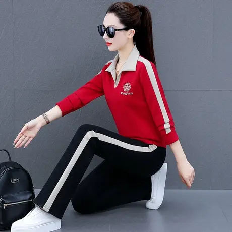 V领运动卫衣套装女春秋2024年新款时尚窄版直筒裤休闲显瘦两件套商品大图