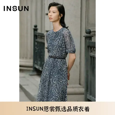 INSUN恩裳夏季波点印花薄纱感真丝连衣裙图片