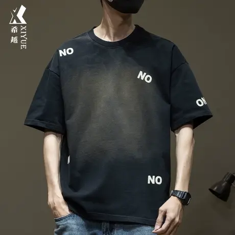 希越美式扎染短袖T恤男2024春夏款宽松大码男士潮牌美式纯棉上衣商品大图