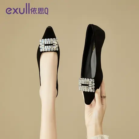 依思Q休闲尖头水钻低跟鞋女春季2024年新款时尚潮流上街女士单鞋商品大图