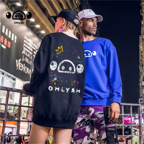 套头卡通小猪米罗印花新款国潮牌ins个性时尚落肩潮流情侣卫衣女商品大图