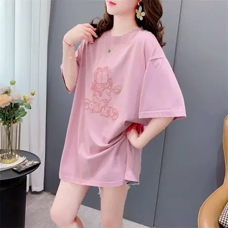 减龄卡通百搭短袖T恤女中长款2023年新款春夏季洋气chic港味上衣商品大图