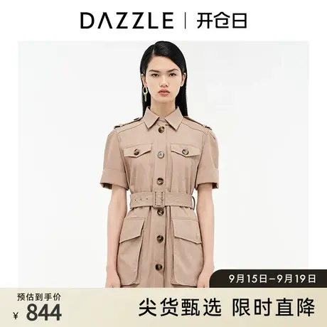 DAZZLE地素 奥莱春季卡其色工装风系带衬衫连衣裙女图片