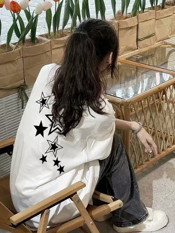 潮牌短袖t恤女2023年新款夏季美式高街宽松大版纯棉中长款上衣服商品大图