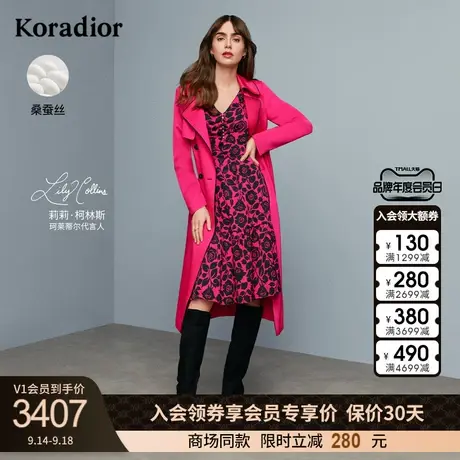 【莉莉·柯林斯明星同款】珂莱蒂尔真丝印花连衣裙女气质优雅裙子图片