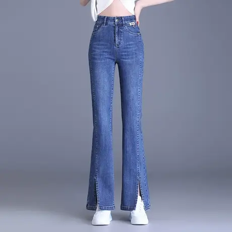 开叉喇叭裤牛仔裤女2023秋季新款裤子高腰显瘦弹力微喇长裤休闲裤商品大图