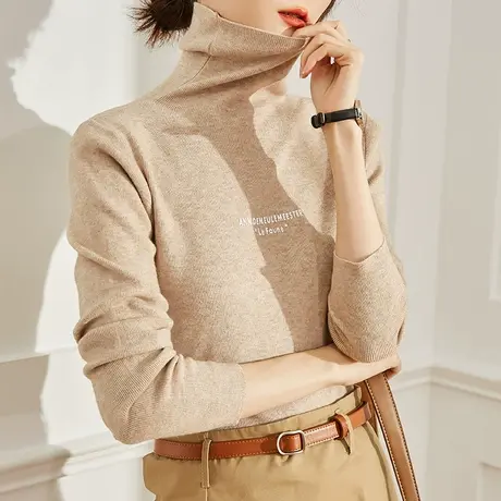 高领保暖针织衫女2023年秋冬字母内搭弹力修身加厚打底衫百搭上衣商品大图