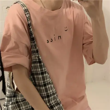 ins潮2020夏季新款韩版百搭简约字母宽松休闲纯棉圆领短袖T恤女生图片