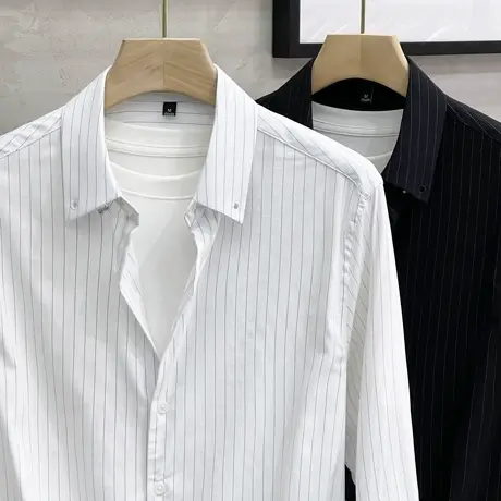 男士衬衣长袖春夏季2023新款商务休闲高级感男装条纹衬衫男秋冬款商品大图