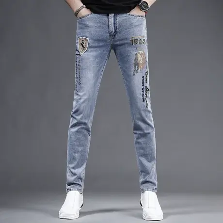 高端潮牌烫钻牛仔裤男款修身小脚夏季薄款2023新款爆款潮流男裤子商品大图