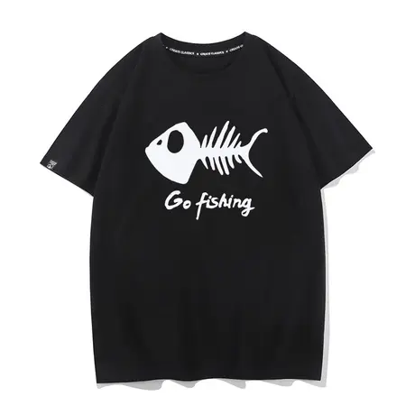 go fishing鱼骨头垂钓去钓鱼T恤男出发吧伟大的钓手宽松半袖短袖商品大图