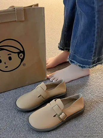 早秋丑萌平底勃肯鞋女新款复古百搭休闲一脚蹬软底单鞋女士豆豆鞋商品大图