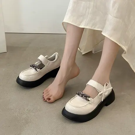 玛丽珍鞋女2023夏新款日系jk厚底粗跟单鞋蝴蝶结复古小皮鞋小个子商品大图
