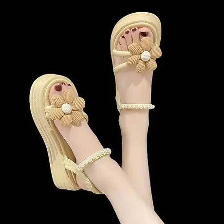 凉鞋女夏季新款2023韩版小清新时尚花朵百搭罗马风露趾配裙沙滩鞋商品大图