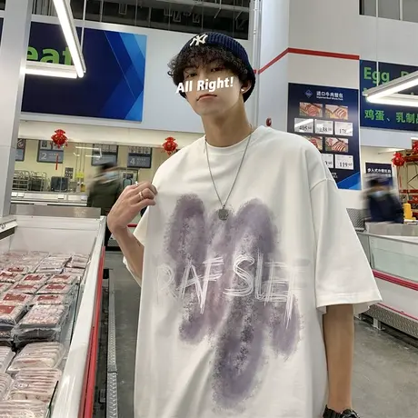 潮牌短袖t恤男薄款潮流ins夏季圆领纯棉体恤港风宽松百搭半袖上衣商品大图