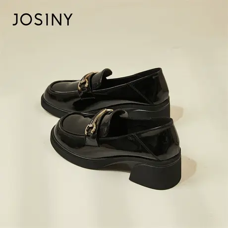 Josiny/卓诗尼乐福鞋女2024春秋季新款英伦风黑色小皮鞋百搭单鞋商品大图
