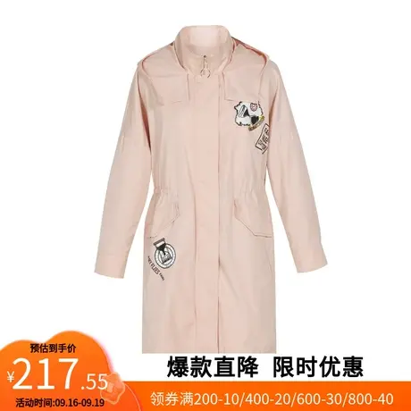 【艾格】2023春季新款连帽字母图案印画设计优雅风中长款风衣女商品大图