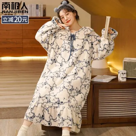 睡裙女冬季珊瑚绒法兰绒冬天加绒加厚孕妇秋冬清雅睡衣女2023新款商品大图