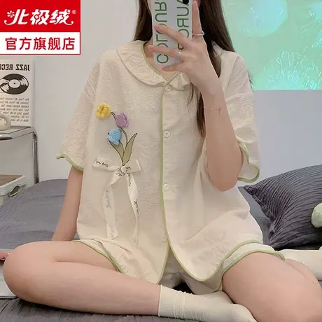 睡衣女夏天短袖大码2023新款仿制纯棉可外穿夏季薄款家居服套装商品大图