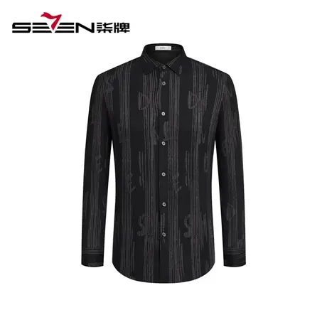 【商场同款】柒牌含羊毛长袖衬衫男2023秋冬新款时尚潮流休闲衬衣商品大图