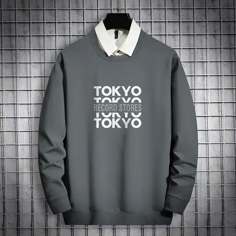 男士卫衣秋冬款加绒加厚圆领上衣服韩版潮流无帽衫青少年宽松百搭商品大图