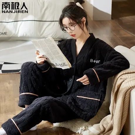 珊瑚绒睡衣冬季女款2023新款秋冬款加绒加厚女士沉稳系家居服冬天图片