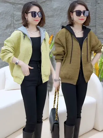 2023春秋季新款时尚宽松设计感连帽短外套女韩版休闲减龄显瘦上衣商品大图