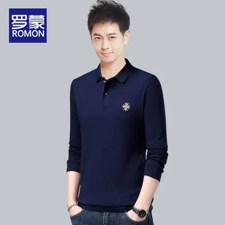 Romon/罗蒙春秋长袖男士T恤翻领宽松纯棉纯色商务体恤男装Polo衫图片