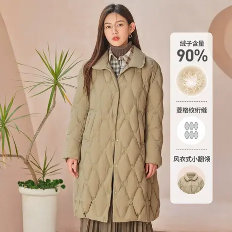 坦博尔中长款衬衫羽绒服女2022新款菱格通勤秋冬外套潮TD336298图片