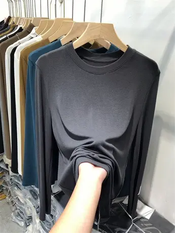 欧货纯色针织衫长袖T恤新款2023年爆款秋季上衣女内搭圆领打底衫商品大图