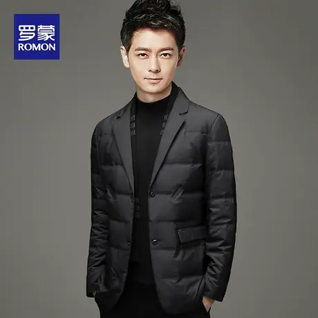 罗蒙潮牌西装领男羽绒服外套2023年春款男士修身白鸭绒加厚小西服图片