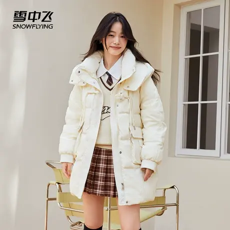 雪中飞羽绒服女2023新款冬季中长款连帽加厚时尚宽松防寒韩版外套商品大图
