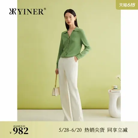 【美丽诺羊毛】YINER音儿春季法式优雅蚕丝斜纹针织衫图片