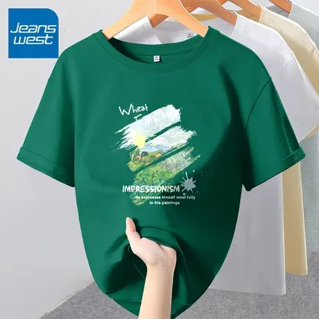 KV真维斯圆领正肩短袖T恤女2025新款 夏季薄款宽松透气纯棉上衣女商品大图
