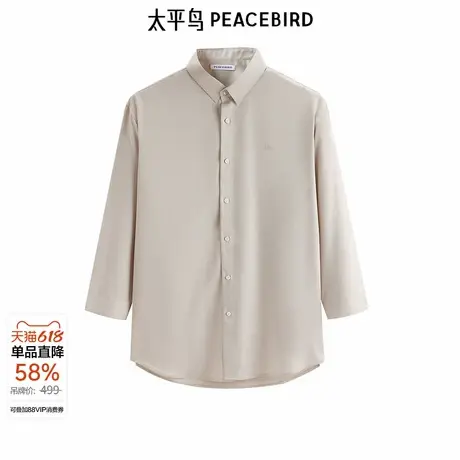 太平鸟男装纯色刺绣衬衫新款翻领长袖衬衣B1CBE30商品大图