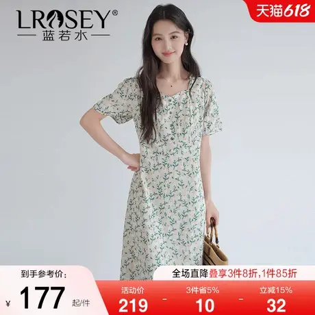 【度假风方领碎花连衣裙】蓝若水大码2025夏装新款法式雪纺茶歇裙商品大图