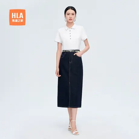 HLA/海澜之家商务休闲直筒短袖POLO衫夏新款通勤职业刺绣上衣女装商品大图