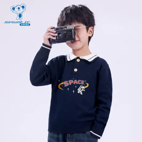 PV真维斯童装针织衫春季新款 男童宽松休闲大中童POLO领毛衣商品大图