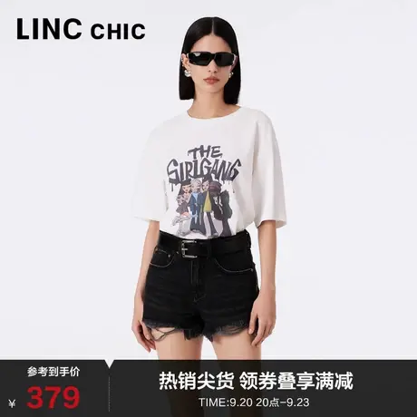 LINCCHIC金羽杰t恤女2023新款时髦趣味印花短袖女T恤S233TS450Y商品大图
