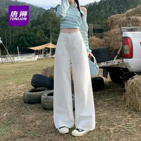 唐狮时尚牛仔裤女垂感2025秋新款宽松阔腿裤原色百搭长裤AX图片