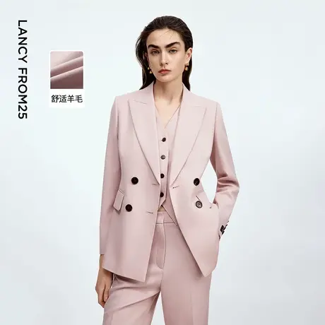 朗姿羊毛戗驳领西装外套双排扣气质高级感通勤西服2025年秋季新款图片