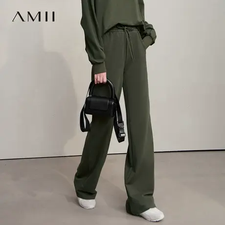 Amii2025秋新款极简休闲运动风卫裤棉弹力橡筋腰休闲长裤女商品大图