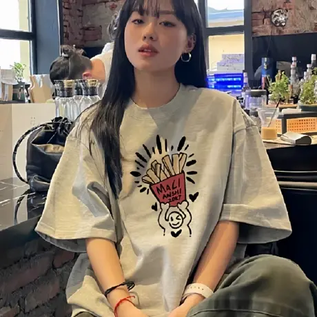 大码超火复古灰色短袖T恤女ins潮牌夏季chic巨好看设计感上衣甜辣商品大图
