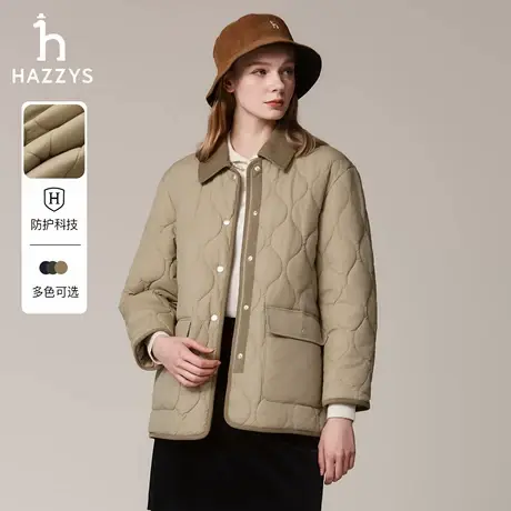 【秋季甄选】Hazzys哈吉斯宽松棉服女时尚休闲通勤灯芯绒翻领外套图片