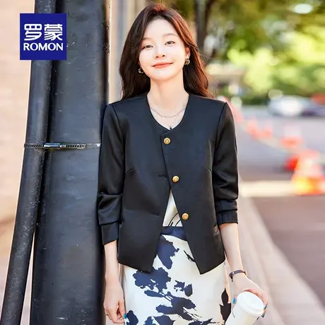 罗蒙女士复古潮流西装外套2025秋季新款时尚休闲西服中式印花单西商品大图