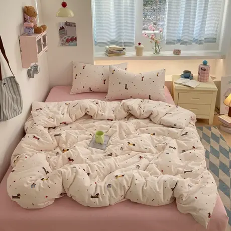 2026新款A类纯棉有氧双层纱小清新可爱少女系列四件套图片